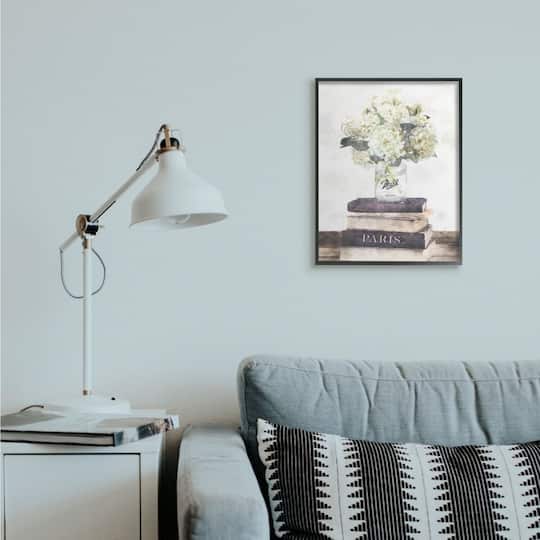 Stupell Industries White Florals on Parisian Bookstack with Frame Wall Accent